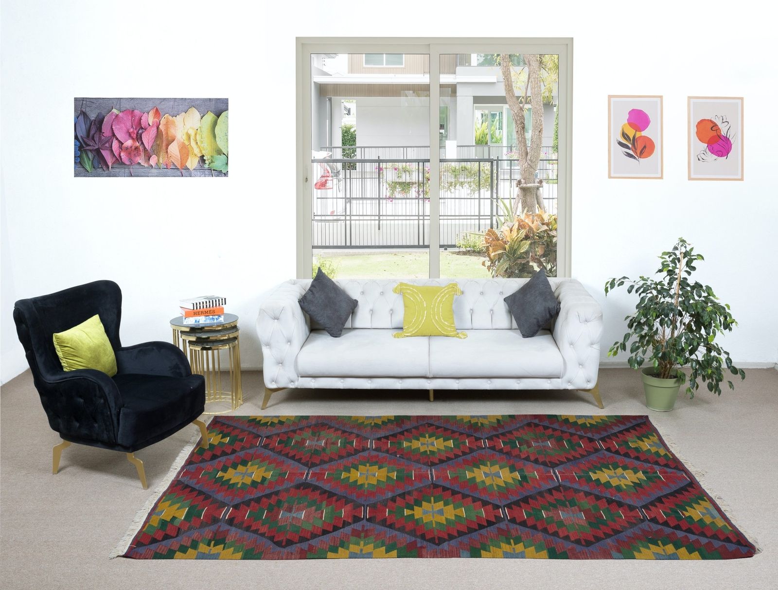 6x10.5 Ft Vintage Handwoven Turkish Kilim 'Flat Weave' With Geometric Patterns photo furniture