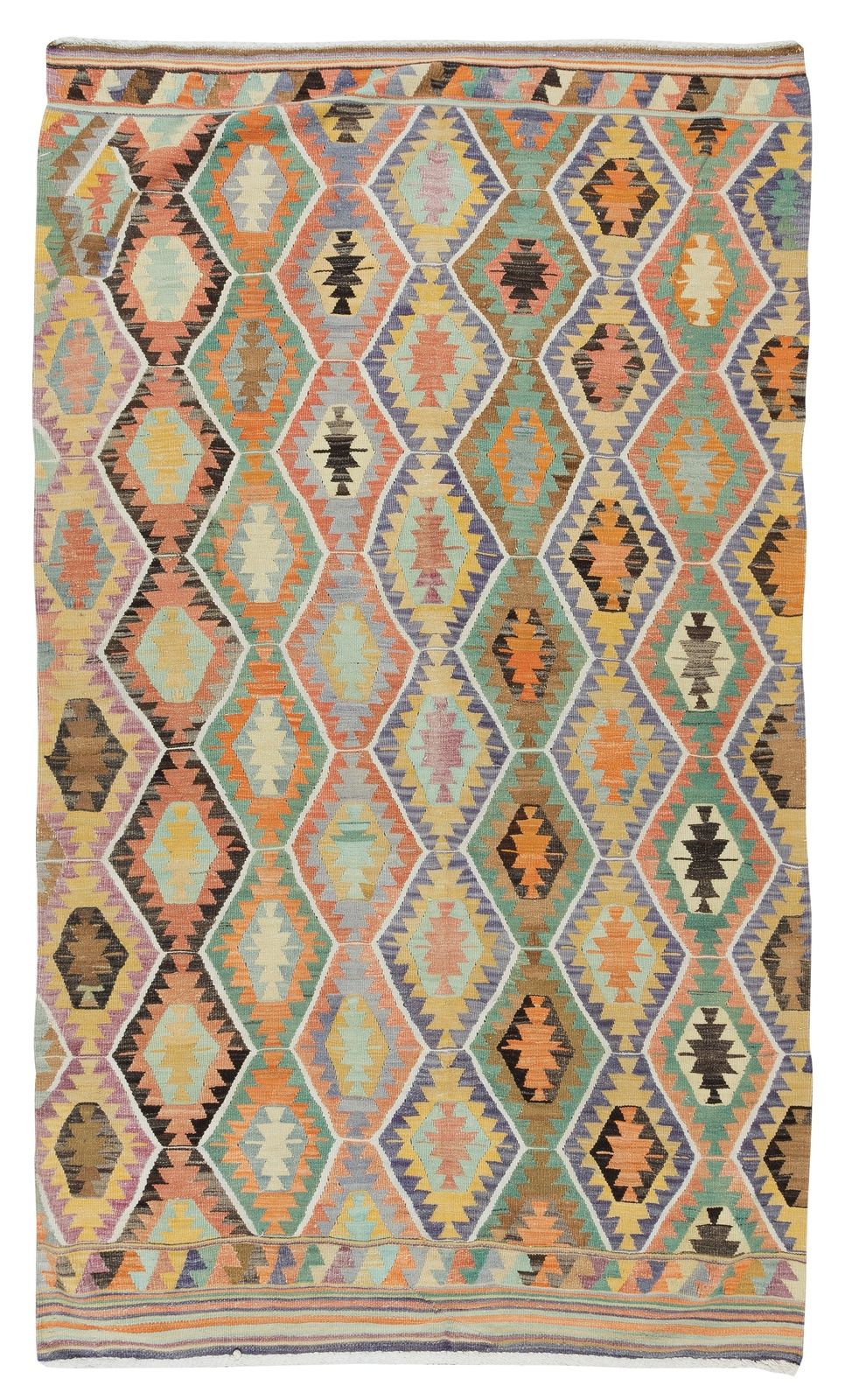 5.2x9 Ft Geometric Vintage Handmade Anatolian Wool Kilim Rug, Flat Weave Carpet