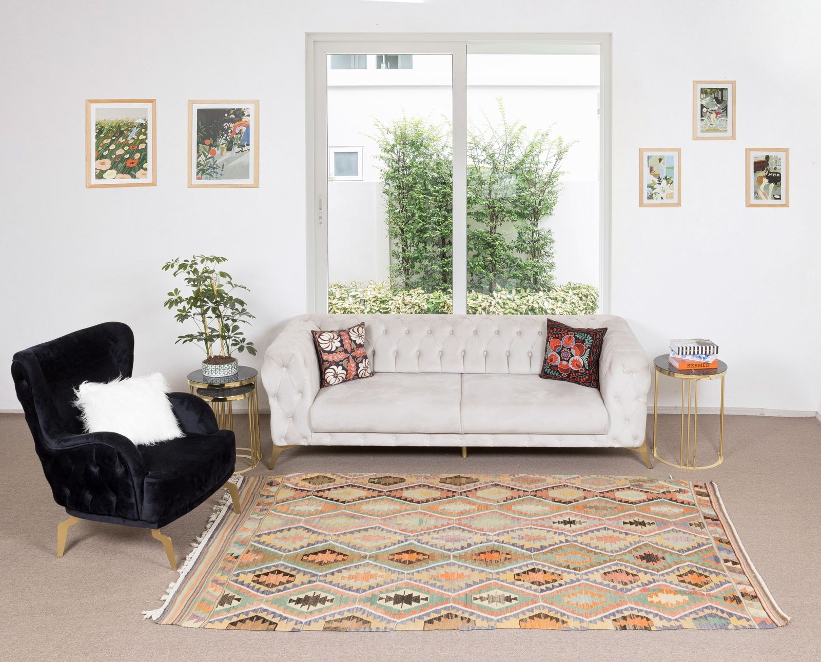 5.2x9 Ft Geometric Vintage Handmade Anatolian Wool Kilim Rug, Flat Weave Carpet photo furniture