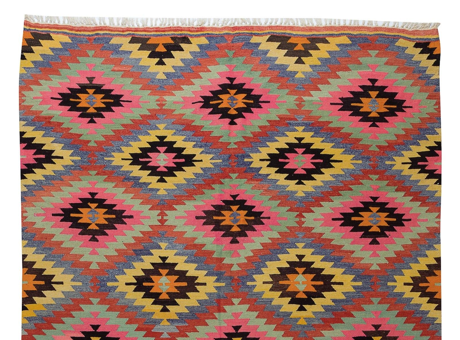 6.4x9.6 Ft Dazzling Handmade Turkish Wool Kilim, One Of A Kind Flat Weave Rug photo Textiles
