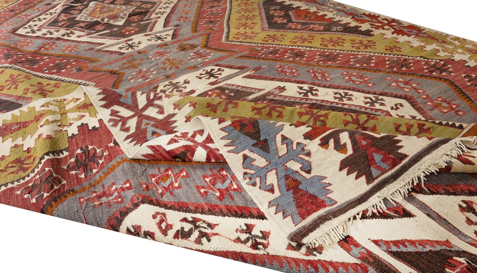 5.9x13 Ft Geometric Handmade Turkish Wool Kilim Runner, Flatweave Floor Covering photo for sale