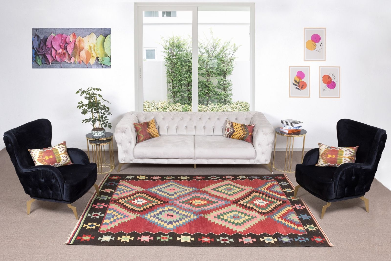 6x8.7 Ft Hand Woven Vintage Turkish Wool Kilim Rug With Geometric Design photo furniture