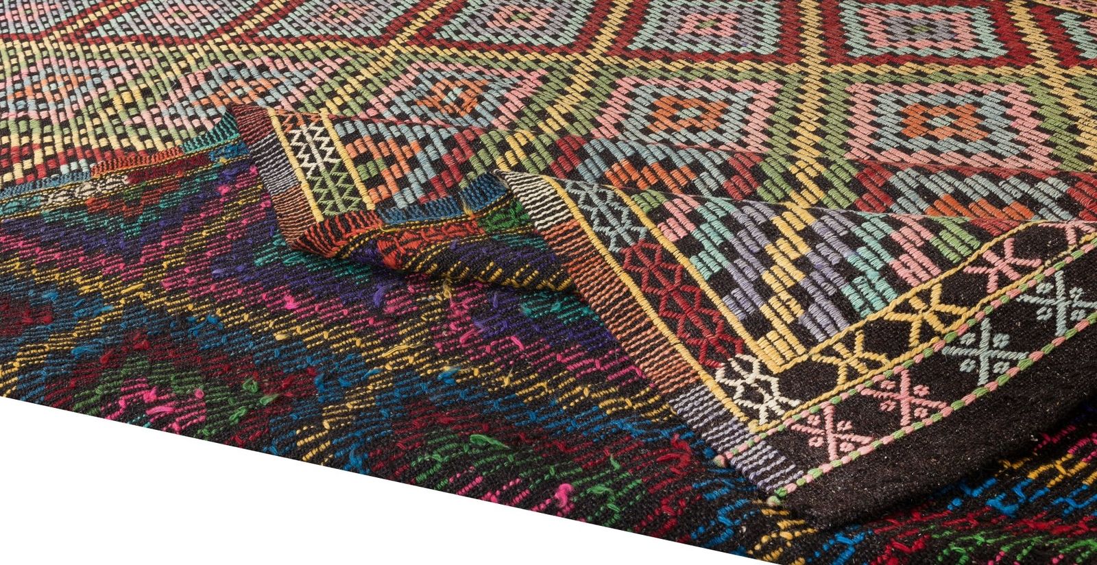 6.9x10 Ft Vintage Turkish Jajim Kilim, One Of A Kind Hand Woven Rug Made Of Wool photo for sale