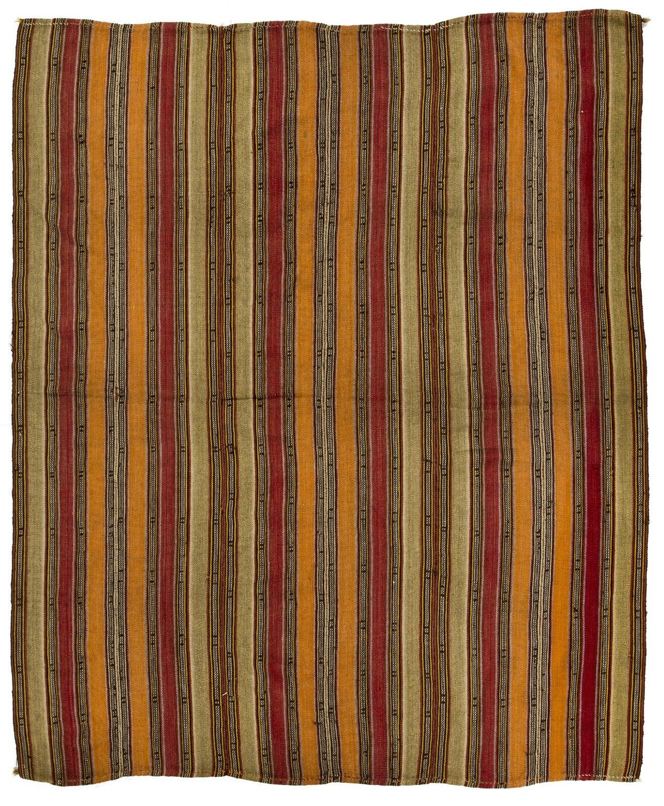 6x7.2 Ft Hand Woven Vintage Turkish Kilim, Banded Flat Weave Rug