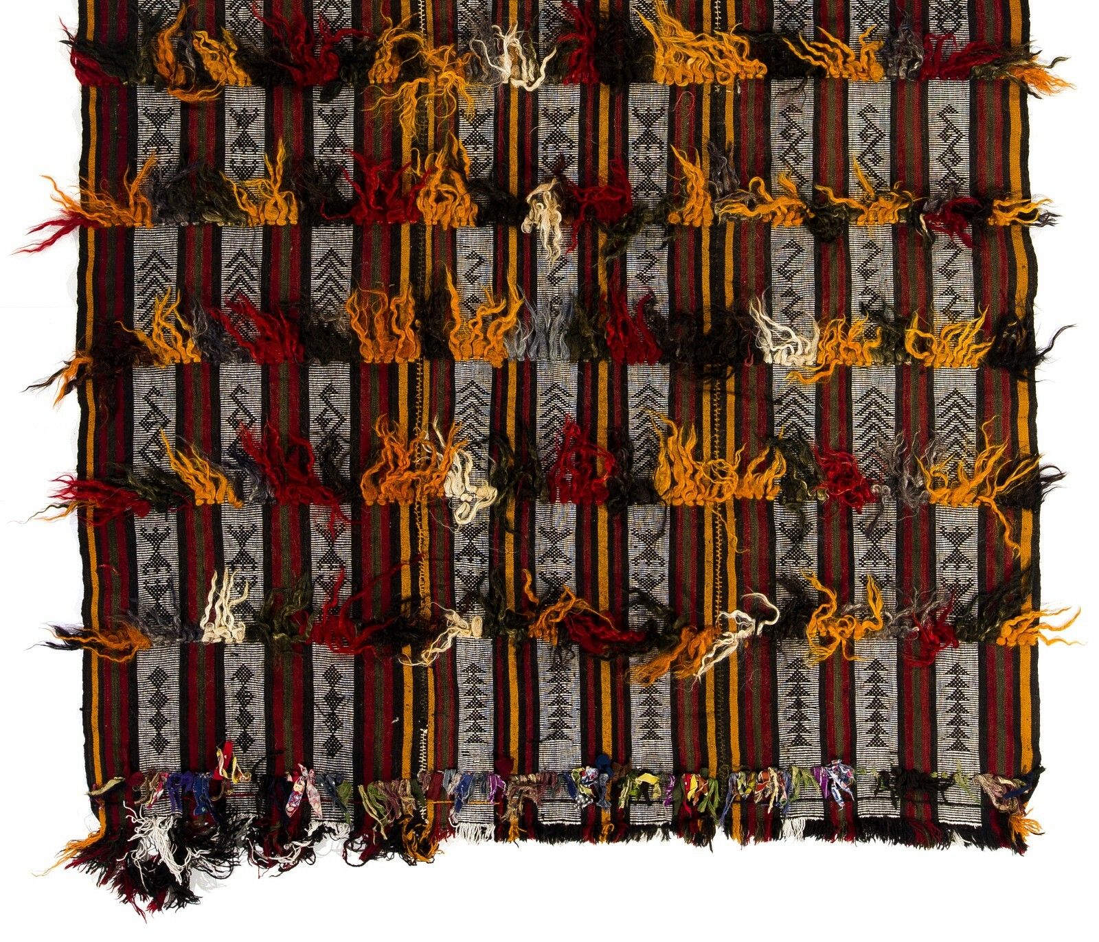 5.2x9.2 Ft Banded Tribal Kilim, Floor Covering With Wool And Cotton Poms photo for sale