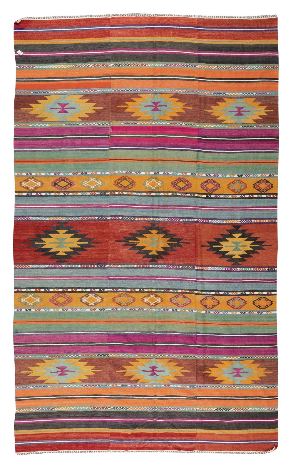 5.8x9.3 Ft Turkish Vintage Handmade Kilim, Geometric & Striped Rug Made Of Wool