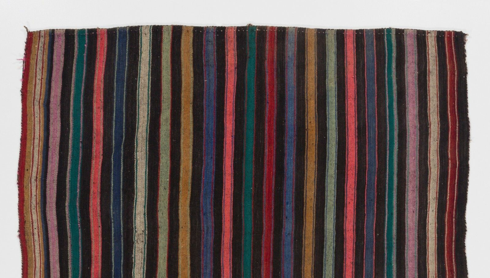 5.2x6.6 Ft Nomadic Anatolian Kilim Rug With Black, Orange, Lilac, Green Stripes photo furniture