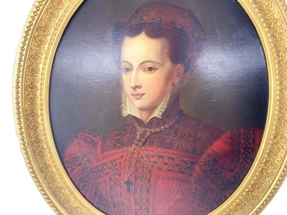 19th Century Continental Oil On Canvas Of A Lady In 16th Century Dress photo vintage
