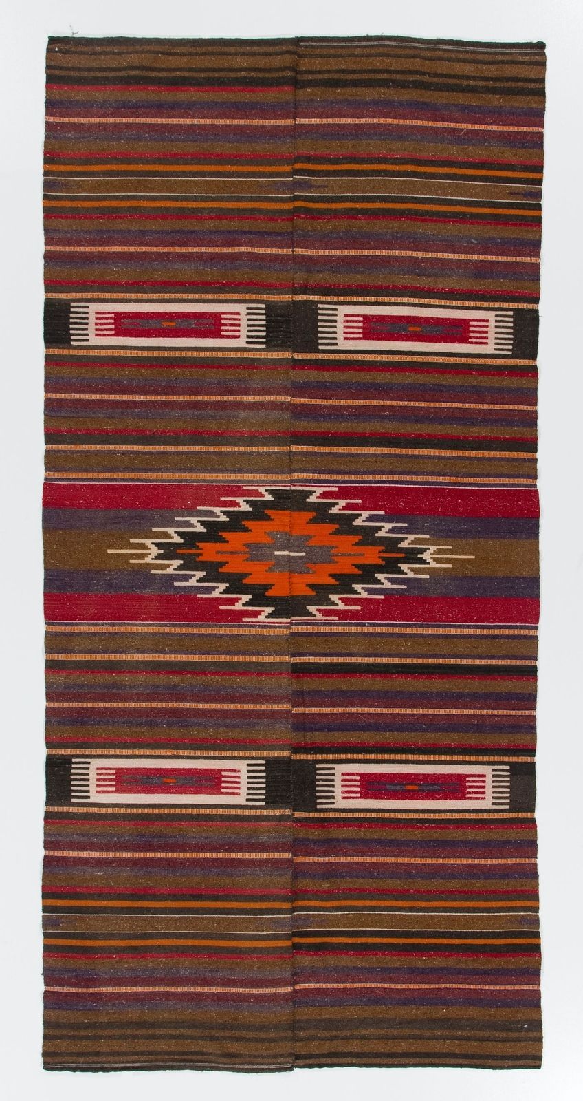 4.4x9 Ft Nomadic Vintage Turkish Kilim Rug. Flat Weave Carpet, 100% Wool