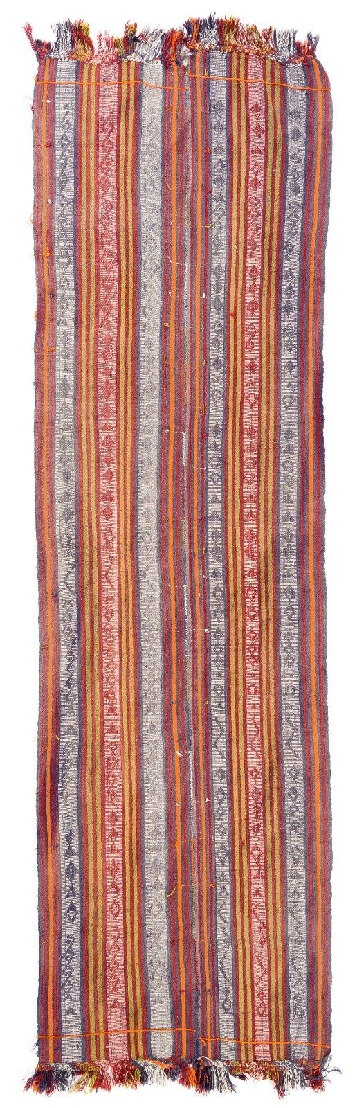 3.5x11.5 Ft Nomadic Hand Woven Kilim Runner Rug. Flat Weave Turkish Wool Carpet