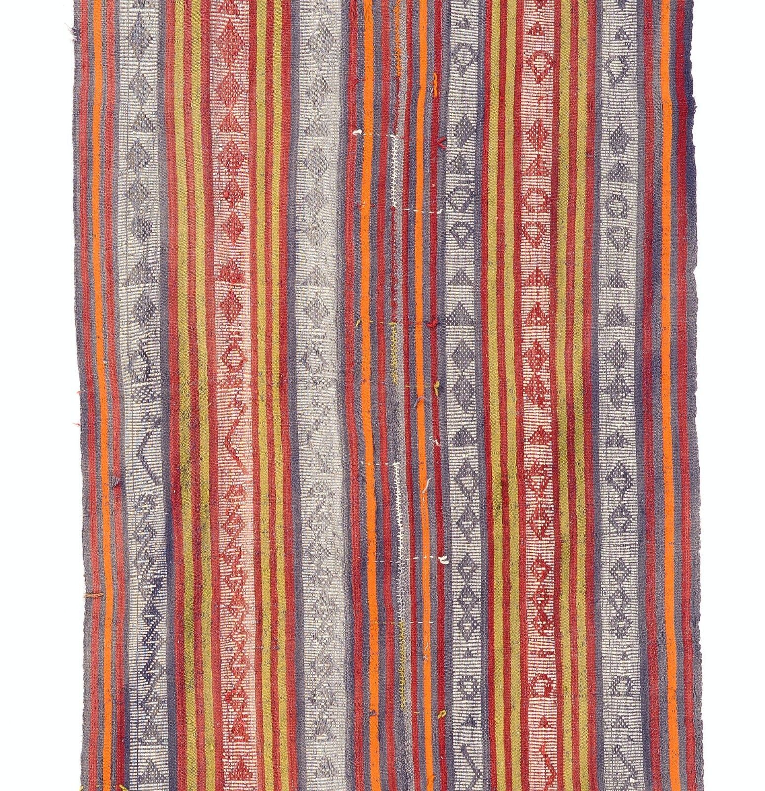 3.5x11.5 Ft Nomadic Hand Woven Kilim Runner Rug. Flat Weave Turkish Wool Carpet photo for sale