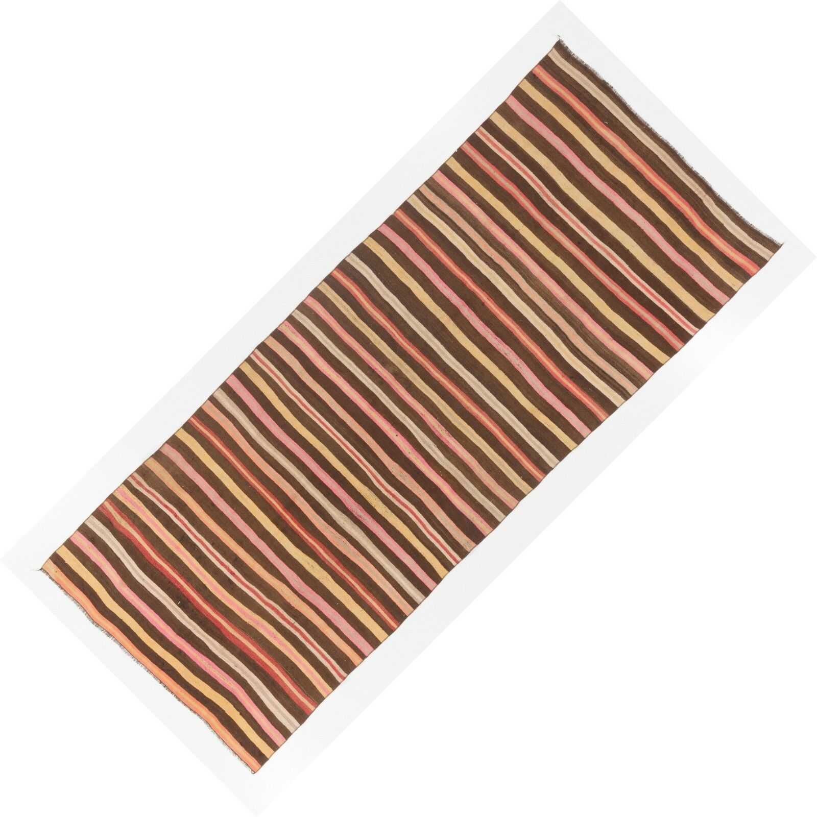 4.8x11.6 Ft Striped Midcentury Nomadic Kilim Runner photo Textiles