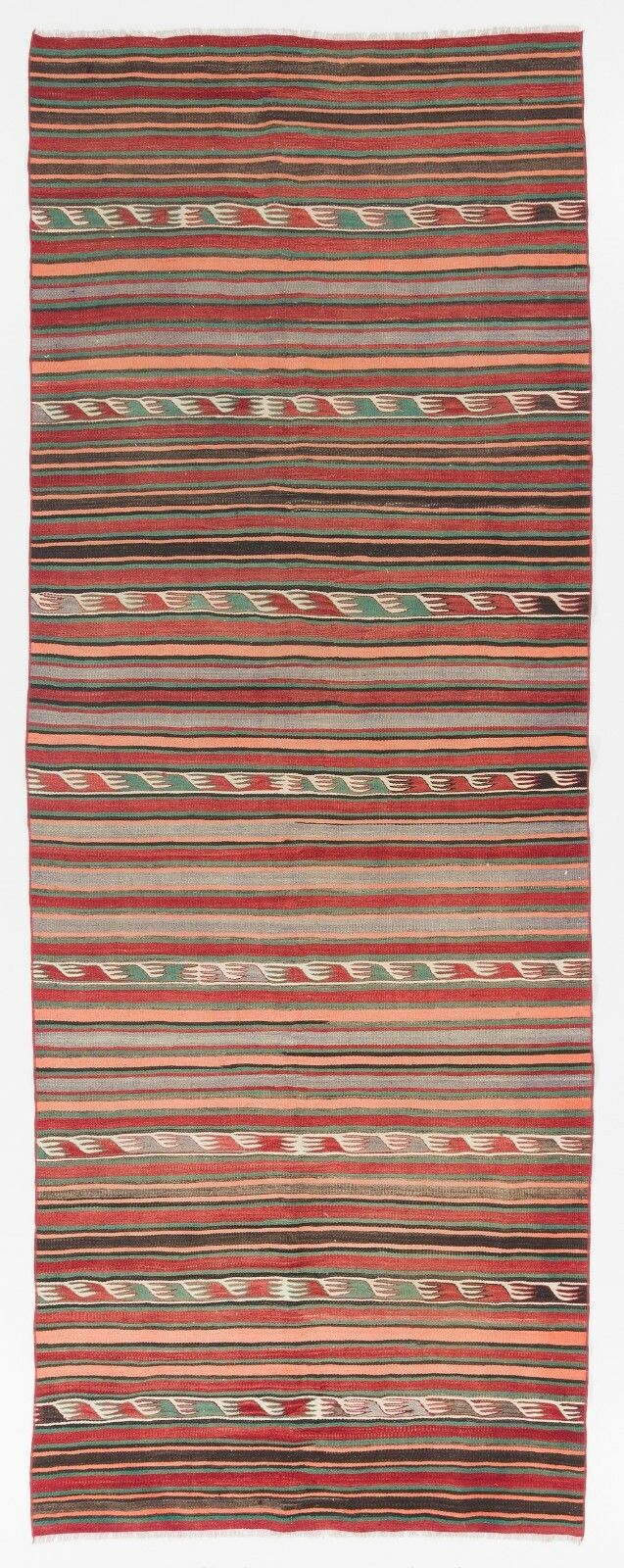 4.3x11.4 Ft Striped Midcentury Nomadic Kilim Rug