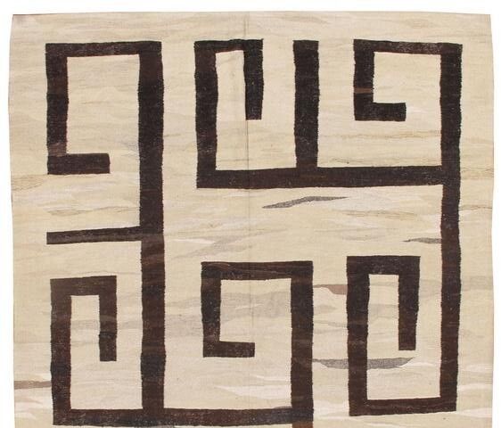 9x16 Ft Greek Key Design Flatweave Kilim Rug. Made Of Vintage Natural Hemp Yarns photo furniture