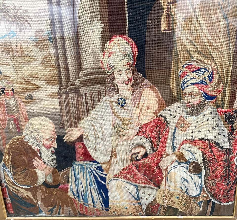 19th Century Continental Tapestry Needlepoint Picture Of A Biblical Scene photo for sale