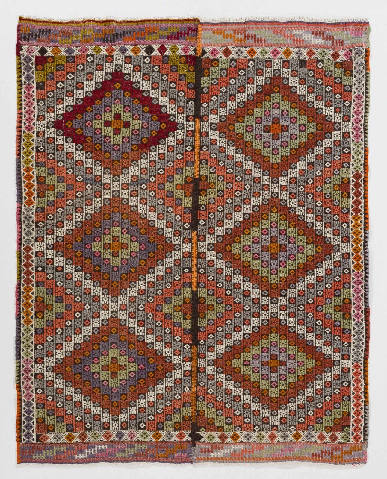 5x6.3 Ft Old Turkish Jijim Kilim, Embroidered Cicim Rug With Diamond Design