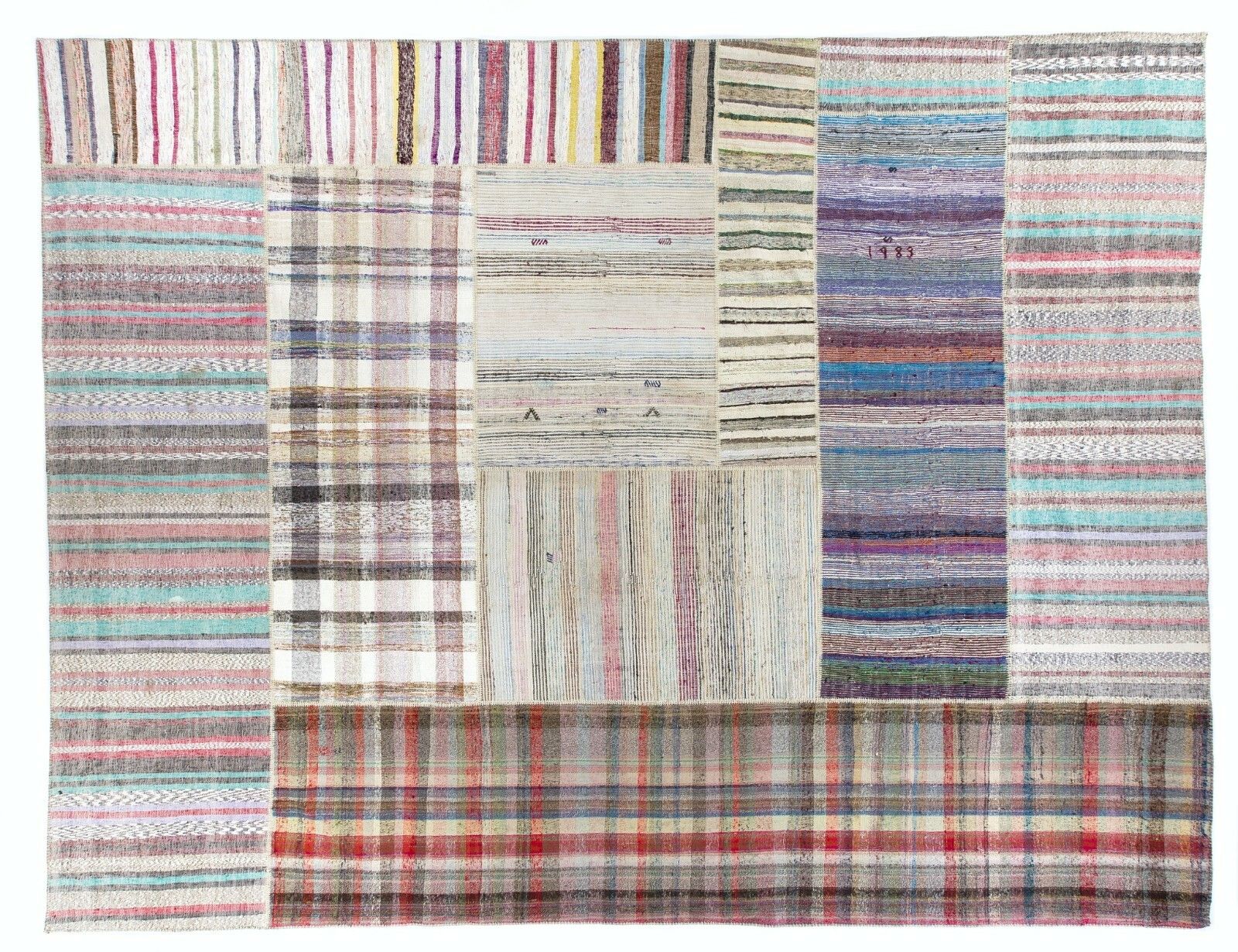 13.3x17.4 Ft Oversize Striped Cotton Turkish Kilim Rug Flatweave Floor Covering photo Textiles