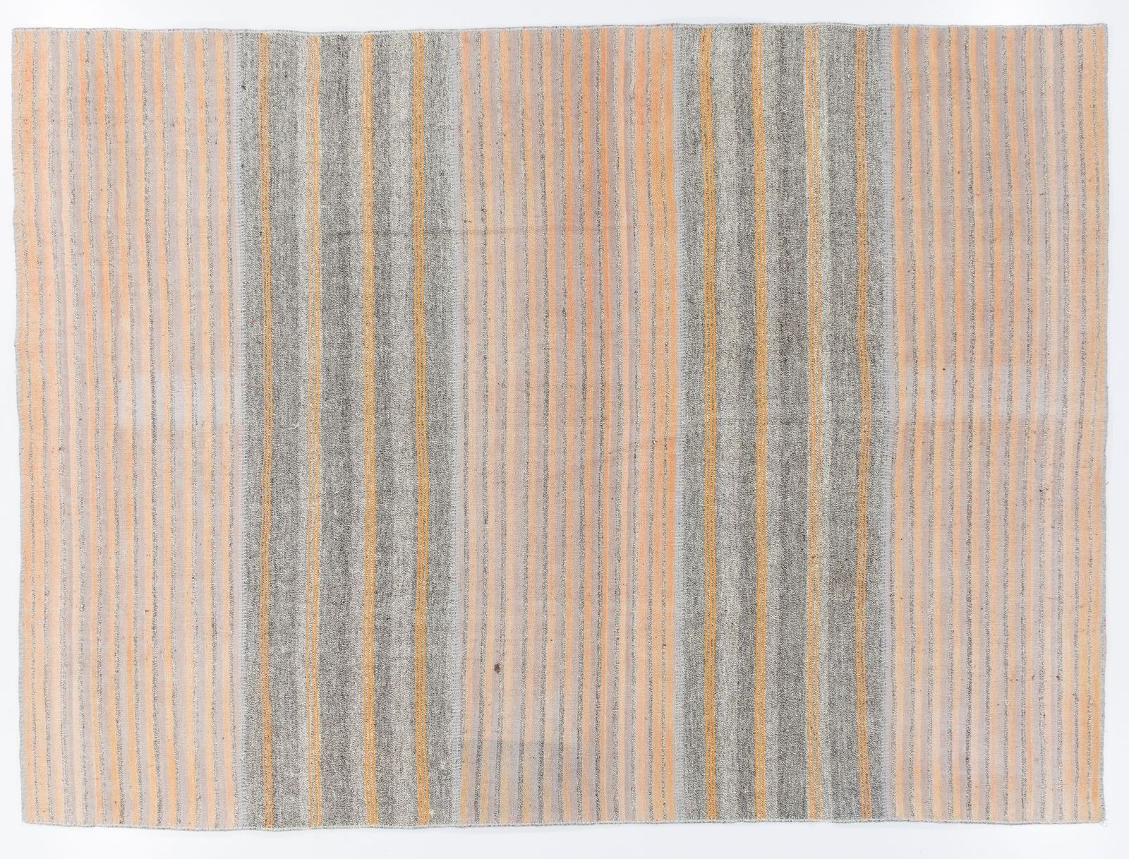 8.6x11.7 Ft Vintge Cotton & Goat Wool Kilim Rug With Orange Stripes photo Textiles