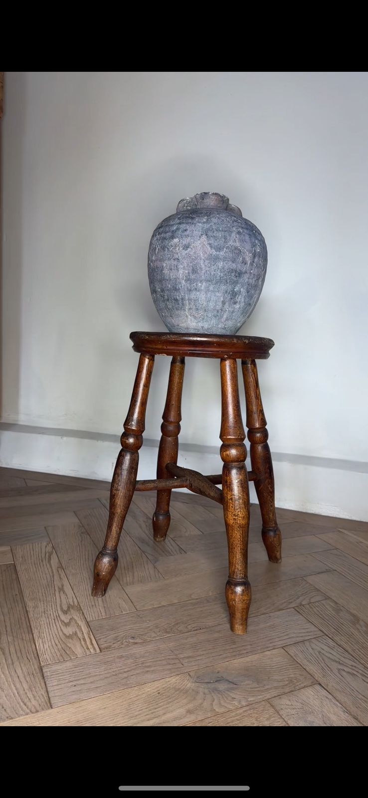 Victorian Wooden Stool With Turned Legs & Aged Patina photo Furniture