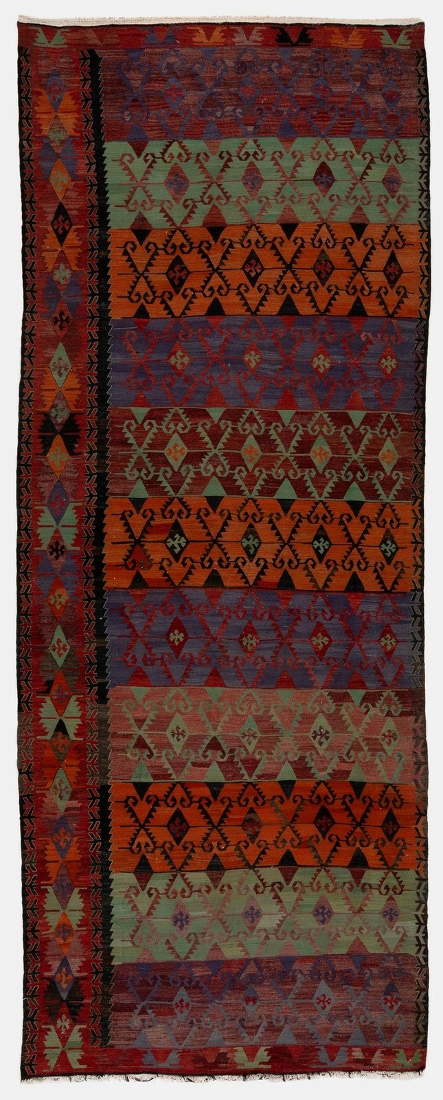5.2x13.2 Ft Vintage Central Anatolian Kilim Rug With Geometric Design, All Wool