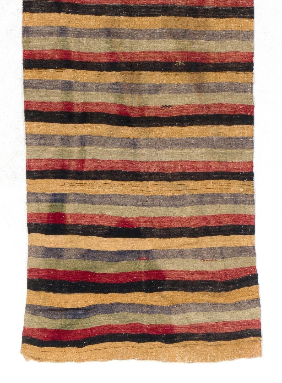 4x11.9 Ft Nomadic Kilim Runner In Yellow, Black, Red, Blue And Gray Stripes photo for sale
