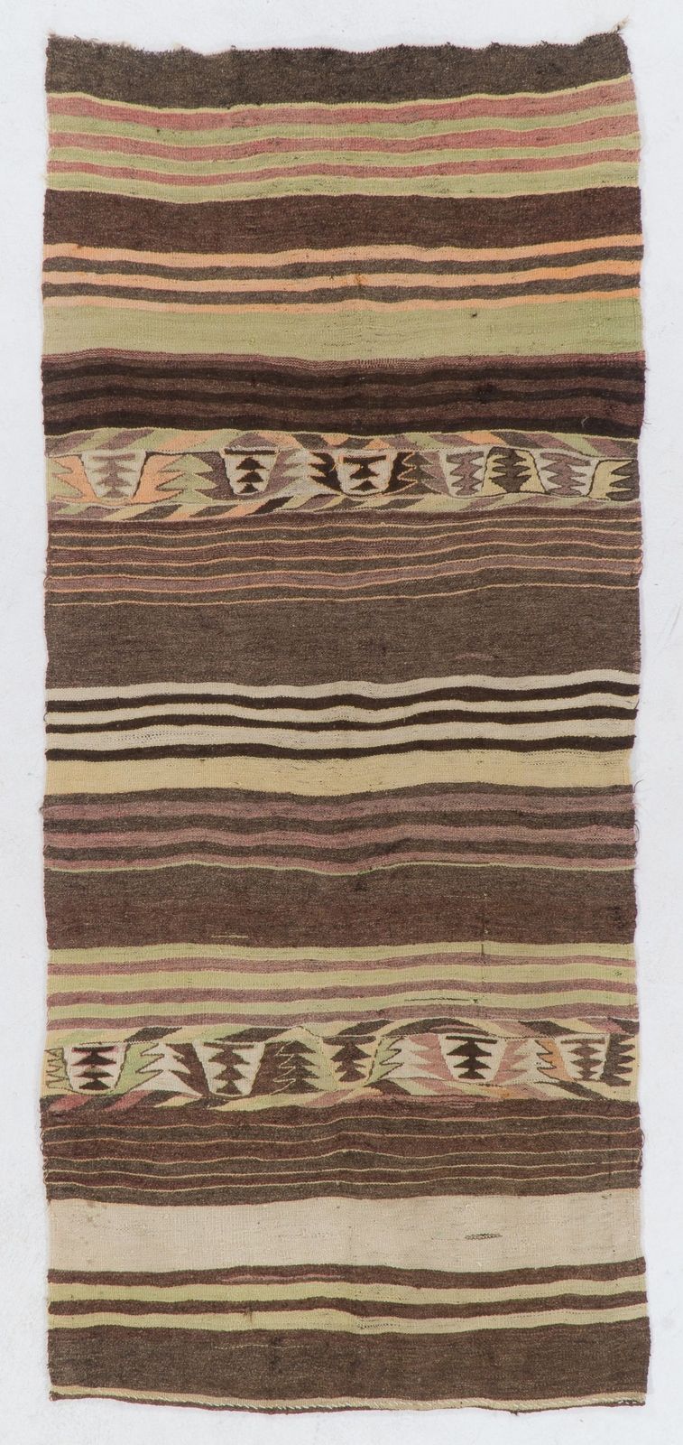 4.3x9.4 Ft Vintage Striped Anatolian Kilim Runner Rug. %100 Wool. Reversible