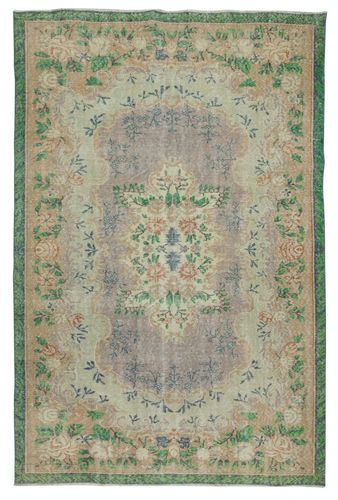 5.8x8.8 Ft Vintage Hand Knotted Turkish Rug In Shades Of Green