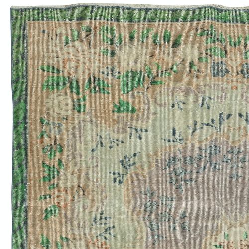 5.8x8.8 Ft Vintage Hand Knotted Turkish Rug In Shades Of Green photo Textiles