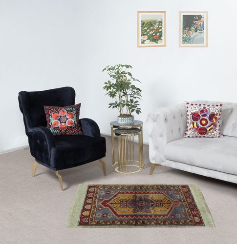 19x36 In Vintage Scatter Rug, Turkish Accent Rug, Door Mat, Bat Mat, Kitchen Rug photo furniture