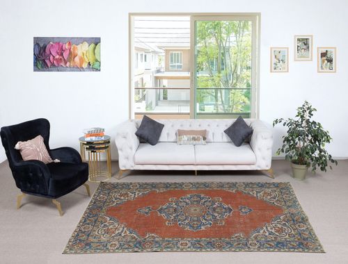 5.5x9.2 Ft Hand Knotted Vintage Turkish Wool Area Rug With Medallion Design photo furniture