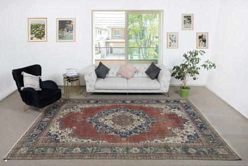 8x12.3 Ft Hand Knotted Turkish Wool Area Rug. One Of A Kind Vintage Large Carpet photo furniture