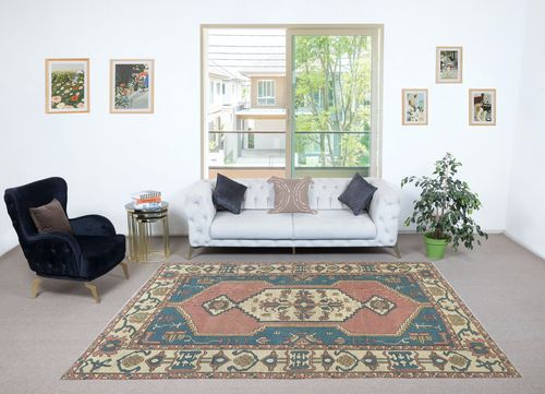7x9.6 Ft Vintage Hand Knotted Turkish Area Rug, 100% Wool photo furniture
