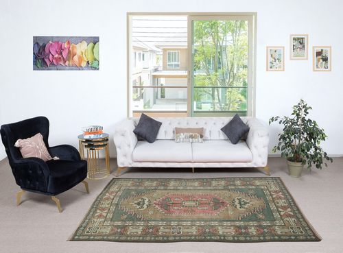 5.6x8.2 Ft One Of A Kind Vintage Handmade Turkish Area Rug. 100% Wool photo furniture