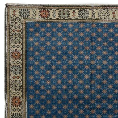 5x9.2 Ft Vintage Handmade Floral Patterned Blue Turkish Area Rug. 100% Wool photo Textiles