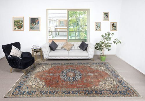 7.5x11.2 Ft Vintage Handmade Turkish Wool Area Rug. One Of A Kind Large Carpet photo furniture