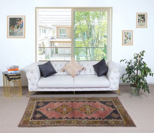 3.8x7 Ft Vintage Turkish Rug For Country Homes & Tribal Interiors, 100% Wool photo furniture