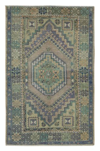 3.8x5.8 Ft Traditional Vintage Handmade Turkish Village Rug. 100% Wool