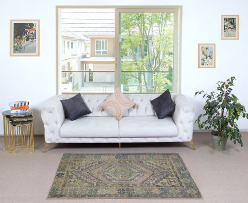 3.8x5.8 Ft Traditional Vintage Handmade Turkish Village Rug. 100% Wool photo furniture