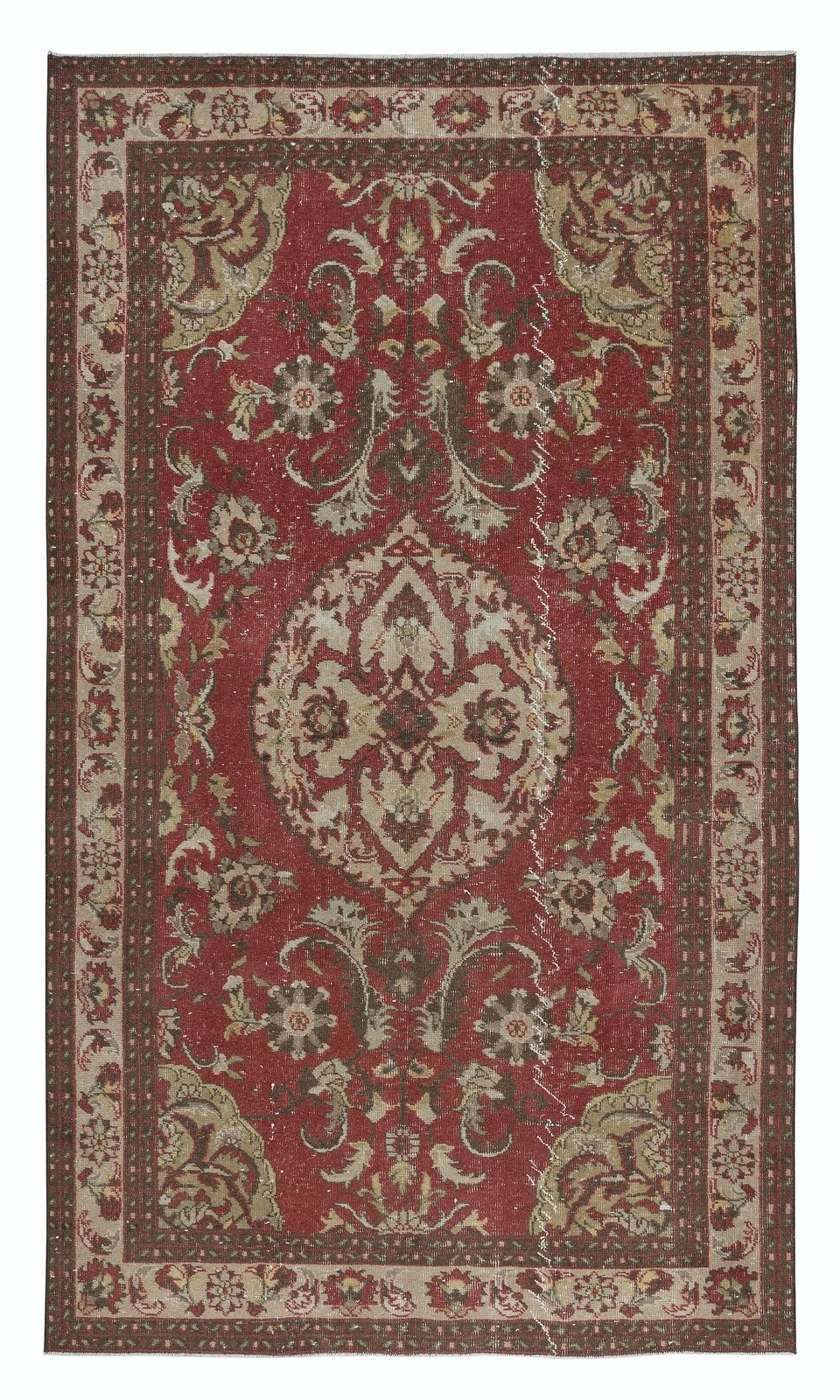 5.3x9 Ft Vintage Hand Knotted Turkish Village Rug For Living Room Decor