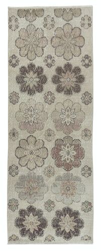 2.8x7.5 Ft Vintage Handmade Beige Turkish Accent Rug With Floral Design