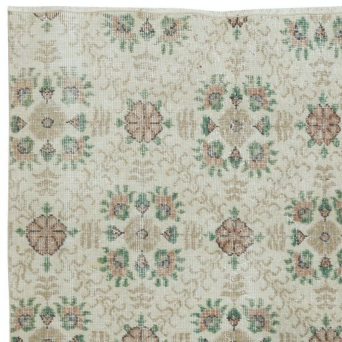 3.8x6.7 Ft One Of A Pair Vintage Handmade Turkish Accent Rug With Floral Design photo Textiles