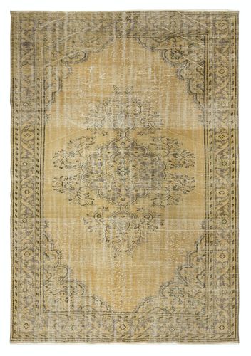 7x10 Ft Vintage Turkish Area Rug For Living Room. Handmade Sun Faded Carpet