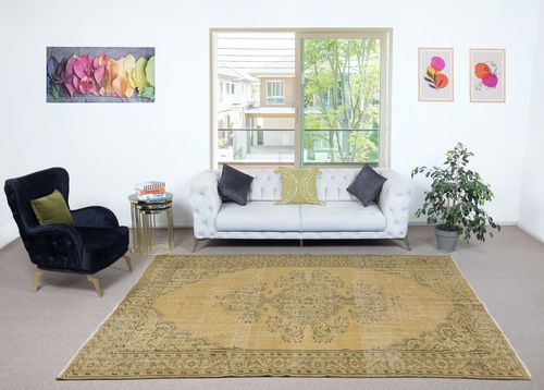 7x10 Ft Vintage Turkish Area Rug For Living Room. Handmade Sun Faded Carpet photo furniture