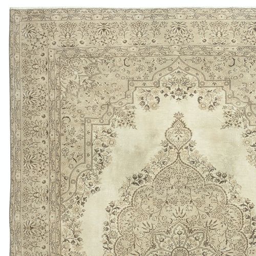 6.8x10 Ft One Of A Kind Vintage Beige Turkish Rug. Handmade Sun Faded Carpet photo Textiles