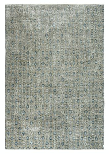 7.3x10.6 Ft Vintage Handmade Floral Design Turkish Rug