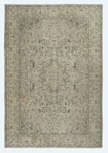 8.3x12 Ft One Of A Kind 1960s Beige Area Rug, Sun Faded Handmade Turkish Carpet