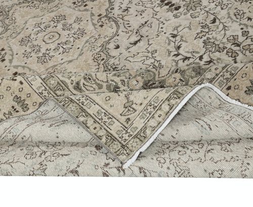 8.3x12 Ft One Of A Kind 1960s Beige Area Rug, Sun Faded Handmade Turkish Carpet photo for sale