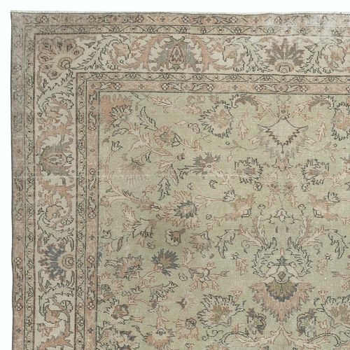 8x11 Ft Hand Knotted Turkish Area Rug With Floral Design And Soft Green Field photo Textiles