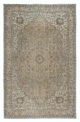 6.7x10.4 Ft Vintage Turkish Wool Area Rug In Muted Colors, Handmade Large Carpet