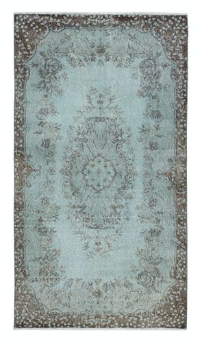 3.8x6.8 Ft Light Blue Color Medallion Design Rug. Handmade Turkish Accent Rug
